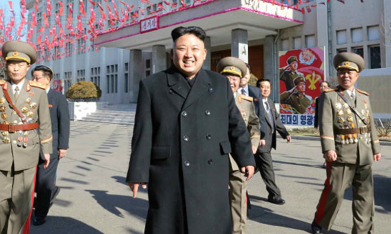 Kim Jong Un leaves a polling location after voting in the 2014 Supreme People's Assembly elections.