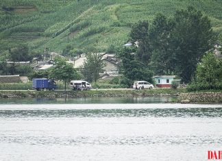 Cars lined up in North Korea's North Pyongan province.