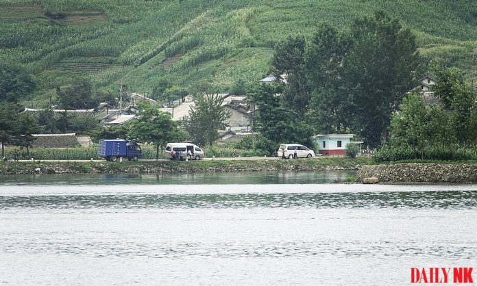 Cars lined up in North Korea's North Pyongan province.