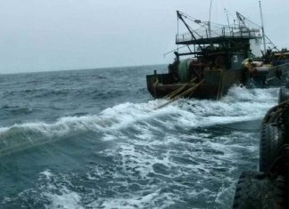 Chongjin fishermen struggle to secure fuel before squid season North Korean fishing vessel