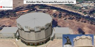 Satellite image of the October War Panorama Museum in Damascus, Syria, whose socialist-realist murals were produced with North Korean artistic assistance