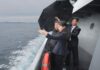 Kim Jong Un and his daughter Kim Ju Ae stand on the deck of the destroyer Kanggun during its sea trials on June 4, 2026