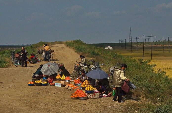 north-korea-roadside-fruit-vendors-nampo-kaesong-2015 North Korean vendors sell fruit from the roadside between Nampo and Kaesong, 2015