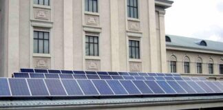 Solar panels mounted on the roof of a building in North Korea, as shown on the website of state propaganda outlet Sokwang