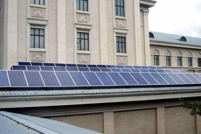 Solar panels mounted on the roof of a building in North Korea, as shown on the website of state propaganda outlet Sokwang