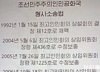 Title page of North Korea's criminal procedure law showing its amendment history