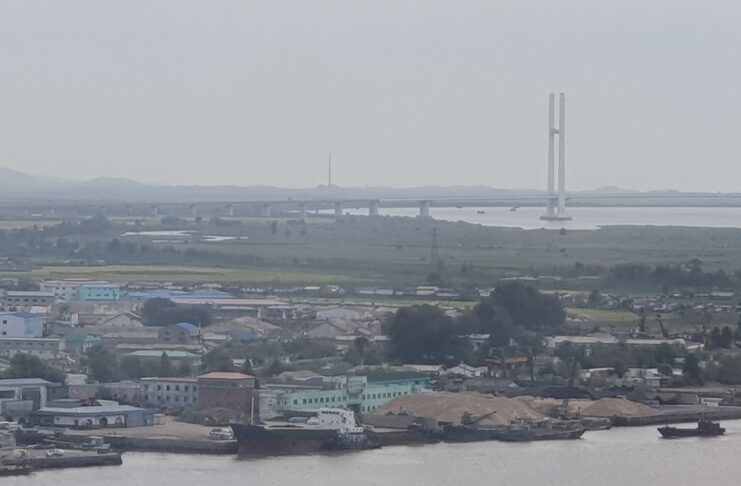 View of Sinuiju, North Pyongan province, seen from Dandong, China