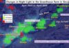 Behind Sinuiju’s brighter nights, a widening electricity divide Image differencing map showing nighttime light increases across downtown Sinuiju and Wihwa Island greenhouse farm