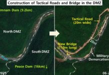 North Korea fortifies its side of the DMZ, satellite images show North Korea tactical road and bridge construction in DMZ Kangwon province