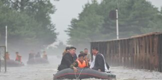 North Korea’s Sinuiju underwater again as drainage system fails Kim Jong Un rides an inflatable rescue boat through floodwaters while touring flood-damaged Sinuiju, North Korea, in July 2024.