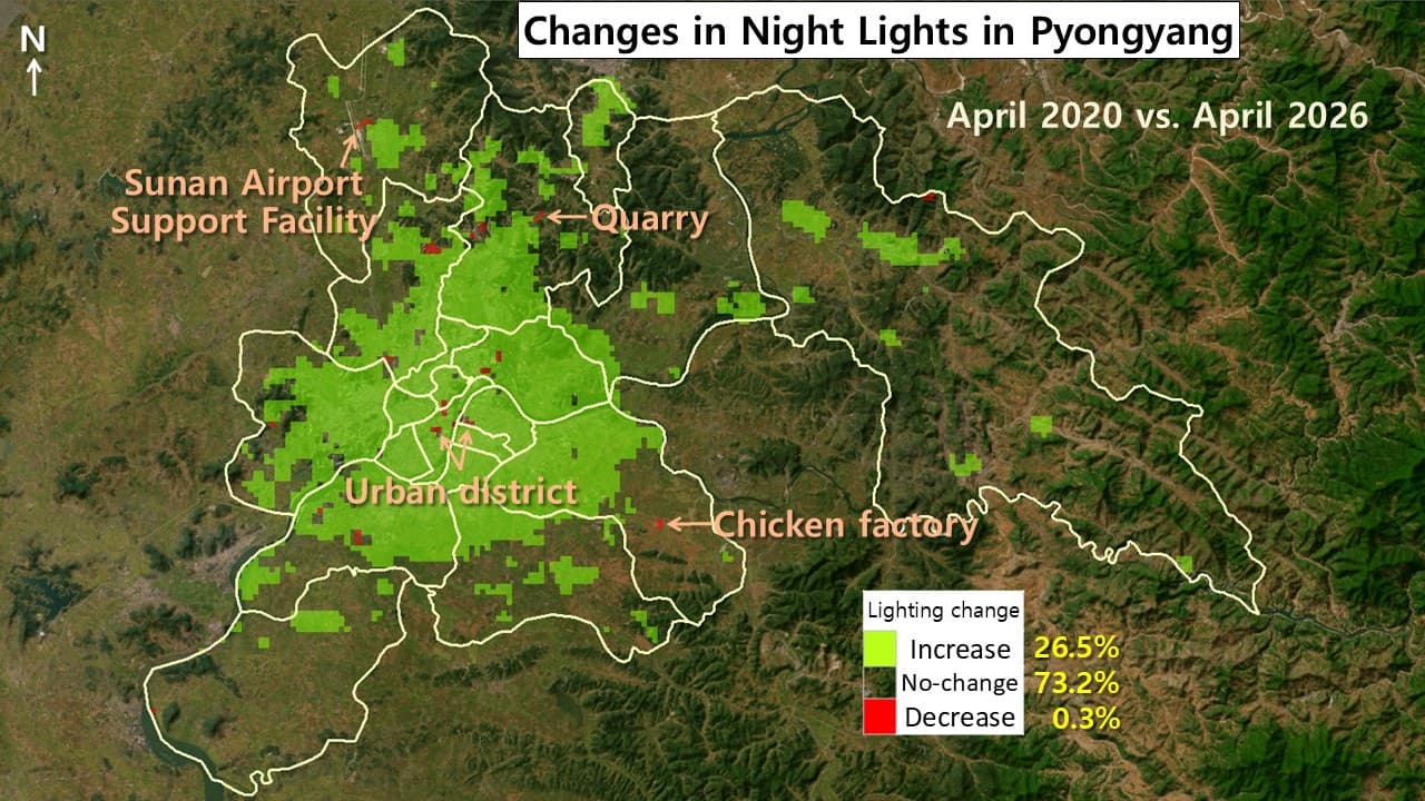 Map showing areas of increased nighttime light in Pyongyang