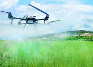 Drone pilot arrested for secretly filming inside homes in Kaesong Agricultural drone spraying pesticide over a rice paddy in North Korea